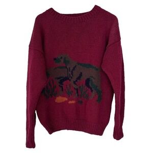 Vtg Gap Handknit Wool Hunting Dogs Knit Pullover Sweater Red Men's M Y2K Read